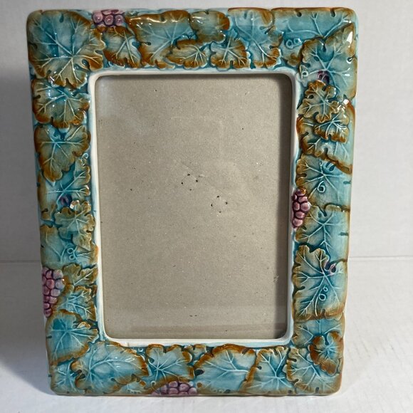 Vintage Ceramic Grape Vine Cluster Leaves Picture Photo Frame Terragrafics 5"X7" - Picture 16 of 16